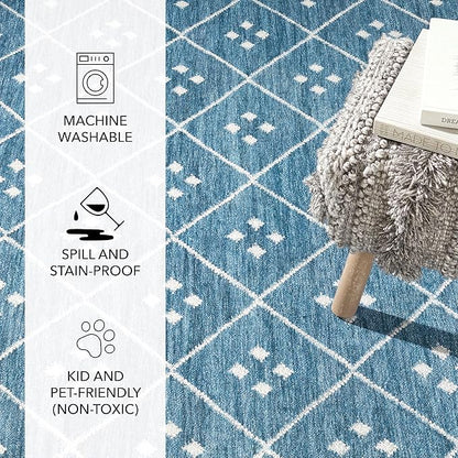 Dash and Albert Kota Machine Washable Area Rug - 2' x 3' Indigo - Diamond Accent Rug - Anti-Slip Backing, Lightweight, Machine Washable, High Traffic Areas Kitchen, Mudroom, Laundry Room