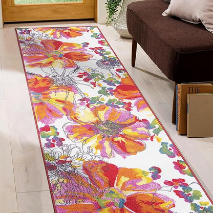 Rugshop Multi Bright Flowers Non Slip Non-Shedding Runner Rug for Hallway, Kitchen and Entryway, 2' x 10'