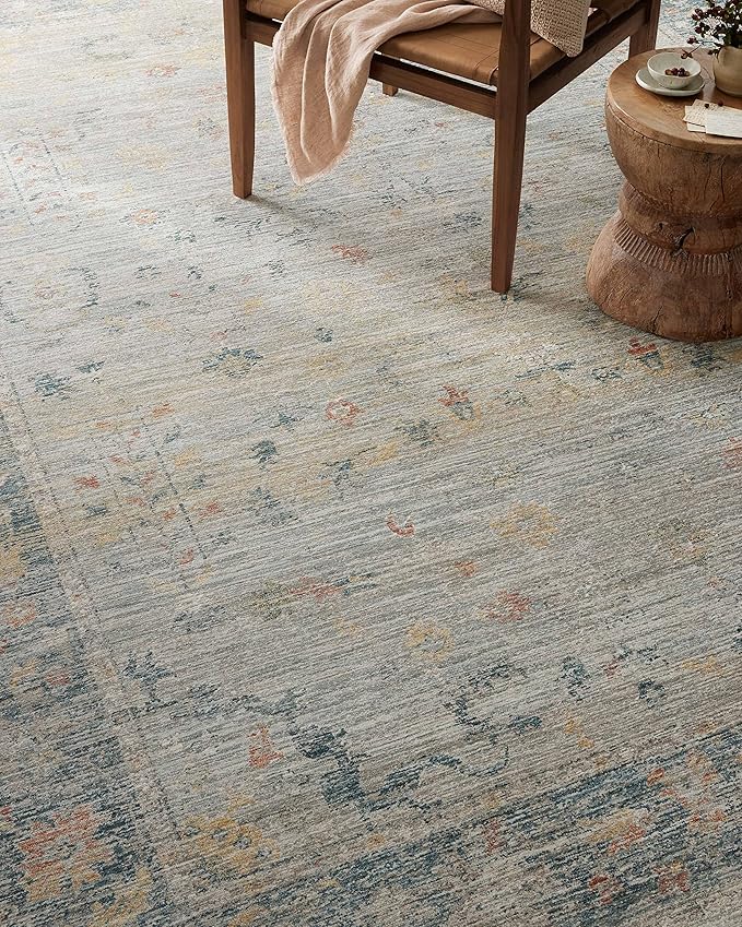 Loloi Magnolia Home by Joanna Gaines Millie Collection MIE-04 Slate/Multi 7'-10" x 7'-10", .25" Pile Height, Round Area Rug
