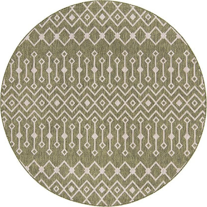 Unique Loom Outdoor Trellis Collection Area Rug - Tribal Trellis (7' 10" Round, Green/ Natural)