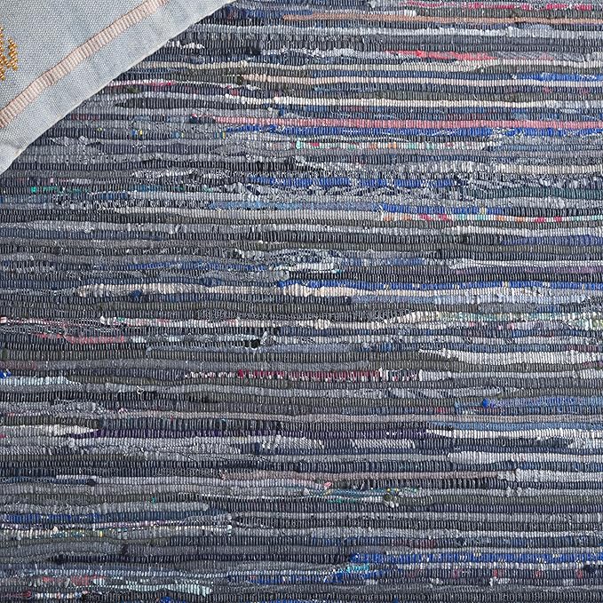 SAFAVIEH Rag Rug Collection Accent Rug - 2' x 3', Ink & Multi, Handmade Boho Stripe Cotton, Ideal for High Traffic Areas in Entryway, Living Room, Bedroom (RAR121C)