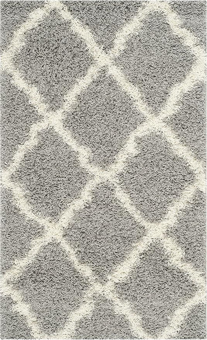 SAFAVIEH Dallas Shag Collection Accent Rug - 3' x 5', Grey & Ivory, Trellis Design, Non-Shedding & Easy Care, 1.5-inch Thick Ideal for High Traffic Areas in Entryway, Living Room, Bedroom (SGD257G)