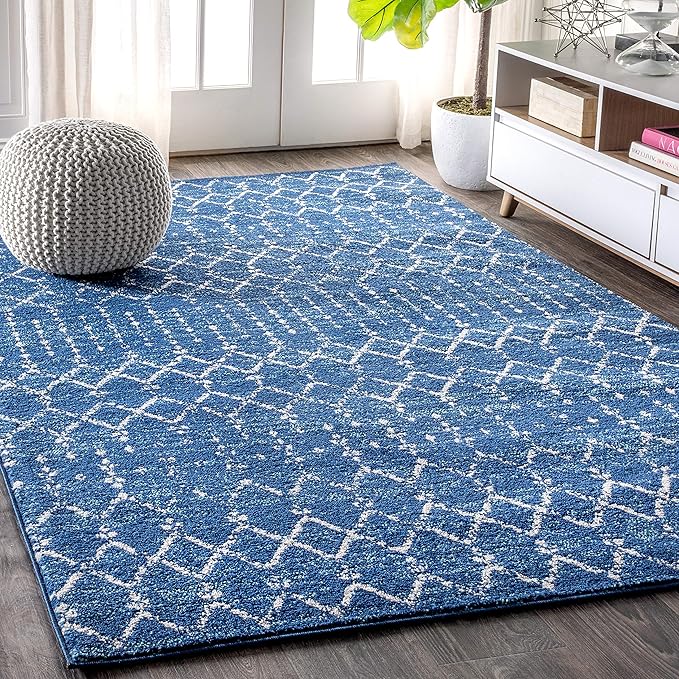 JONATHAN Y Boho Vintage Diamond Blue/White Indoor Area Rug 5X8 ft, Moroccan Hype for Living Room, Bedroom, Kitchen, Office, Easy-Cleaning, High Traffic, Pet-Friendly, Non-Shedding (MOH101A-5)