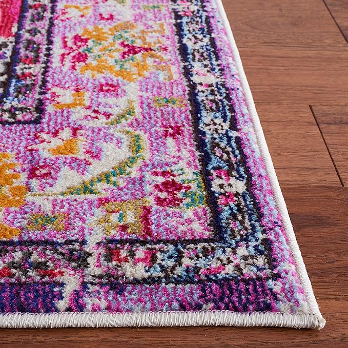 SAFAVIEH Monaco Collection Area Rug - 5'1" x 7'7", Violet & Fuchsia, Boho Chic Medallion Distressed Design, Non-Shedding & Easy Care, Ideal for High Traffic Areas in Living Room, Bedroom (MNC243P)