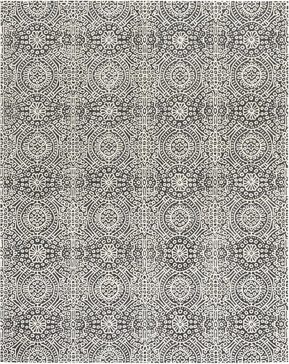 Dash & Albert Temple Charcoal Hand Micro Hooked Wool Rug, 7.5 X 9.5 Feet, Grey Geometric Pattern