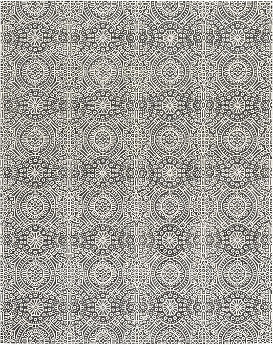 Dash & Albert Temple Charcoal Hand Micro Hooked Wool Rug, 7.5 X 9.5 Feet, Grey Geometric Pattern