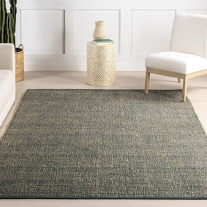 Nuloom Elfriede Handmade, Green/Natural, 7'6" x 9'6", Jute & Cotton, Textured and Earthy, High Traffic, Stain Resistant, Easy Clean, Durable Area Rug for Bedroom, Living Room, Dining, Entryway