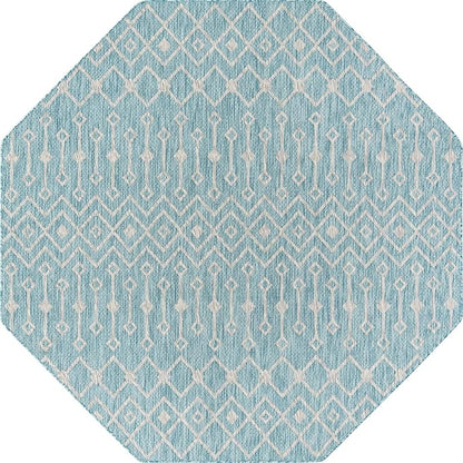 Unique Loom Outdoor Trellis Collection Area Rug - Tribal Trellis (7' 10" Octagon, Aqua/ Ivory)