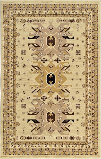 Unique Loom Taftan Collection Border Geometric Tribal Inspired Design Area Rug (5' 0 x 8' 0 Rectangular, Ivory/ Tan)