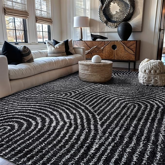 Rugshop Circles Arch Shag Area Rug Anthracite Dark Gray 7' 10" x 10' Perfect for Large Living Rooms, Dining Areas, or Master Bedrooms