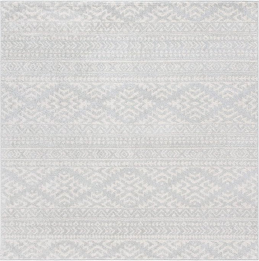 SAFAVIEH Tulum Collection Area Rug - 9' Square, Light Grey & Ivory, Moroccan Boho Tribal Design, Non-Shedding & Easy to Clean, Ideal for Living Room, Bedroom, Dining Space (TUL272F)