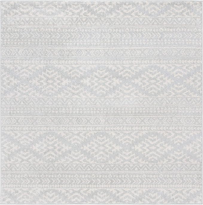 SAFAVIEH Tulum Collection Area Rug - 5' Square, Light Grey & Ivory, Moroccan Boho Tribal Design, Non-Shedding & Easy to Clean, Ideal for Living Room, Bedroom, Dining Space (TUL272F)