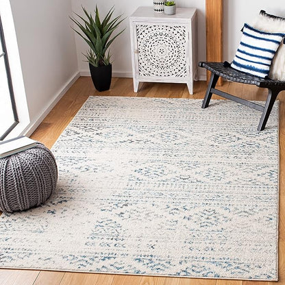 SAFAVIEH Tulum Collection Area Rug - 5'3" x 7'6", Ivory & Turquoise, Moroccan Boho Tribal Design, Non-Shedding & Easy to Clean, Ideal for Living Room, Bedroom, Dining Space (TUL272E)