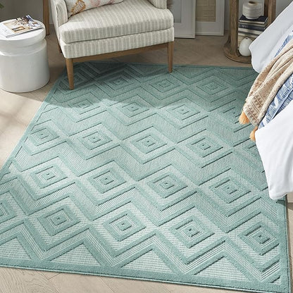 Nourison Home Versatile Aqua Teal 5' x 7' Area Rug - Easy Clean, Non Shedding, Bed Room, Living Room, Dining Room, Kitchen (5' x 7')