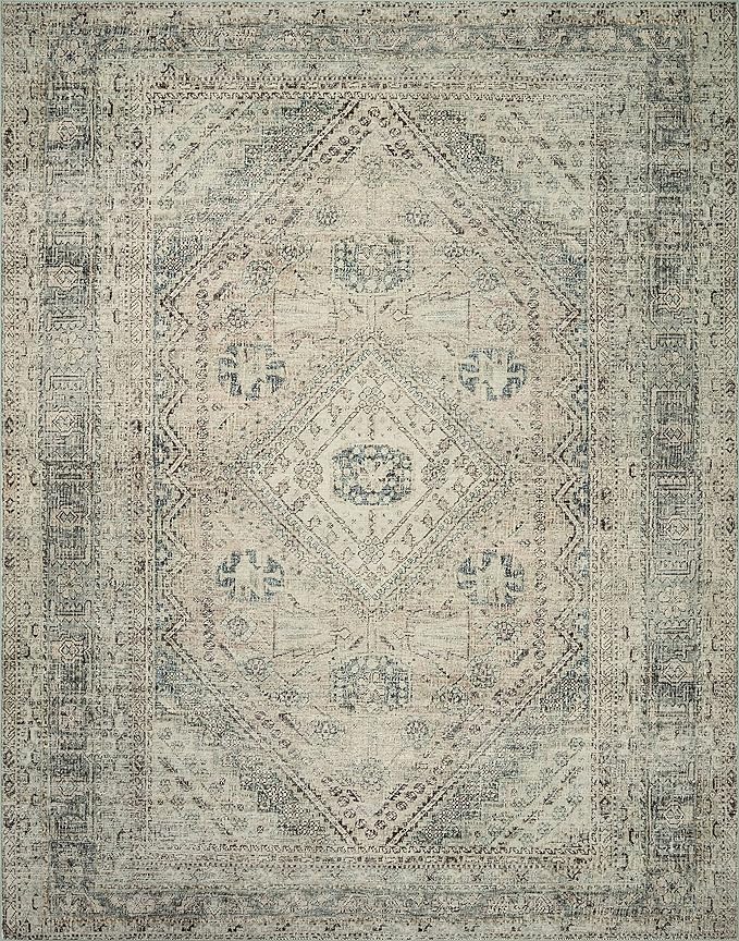 Loloi Magnolia Home by Joanna Gaines Sinclair Collection SIN-04 Natural/Sage 8'-6" x 11'-6", .25" Pile Height, Machine Washable, Area Rug