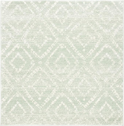 SAFAVIEH Adirondack Collection Area Rug - 6' Square, Green & Ivory, Modern Diamond Distressed Design, Non-Shedding & Easy Care, Ideal for High Traffic Areas in Living Room, Bedroom (ADR131Y)