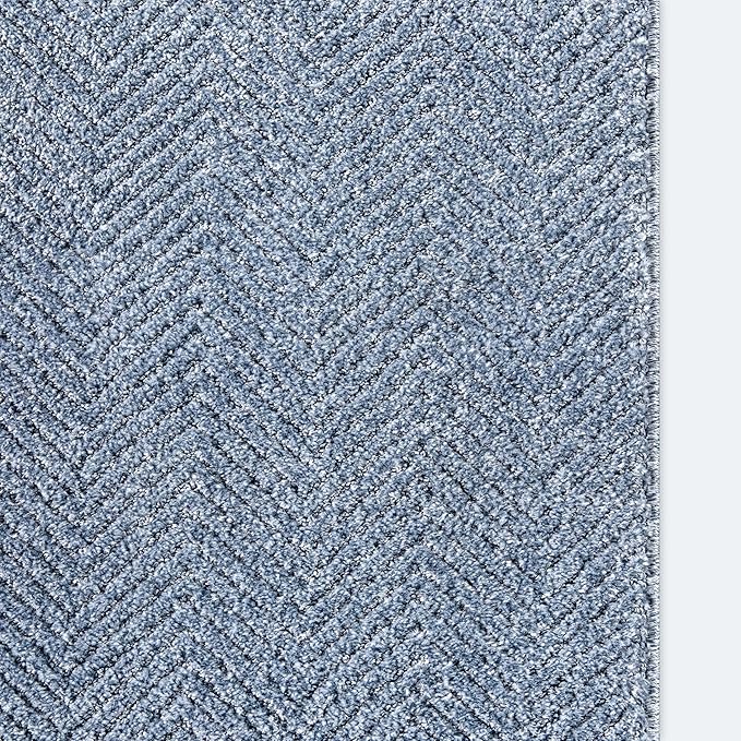 Well Woven Custom Size Hallway & Stair Runner- Harlow Pompeii Light Blue 31 Inches Wide x 70 Feet Long Runner (31" x 70') Runner Rug - Modern Chevron Pattern, Ultra-Soft, Easy-Clean