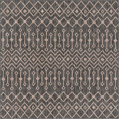 Unique Loom Outdoor Trellis Collection Area Rug - Tribal Trellis (7' 10" Square, Charcoal Gray/ Natural)
