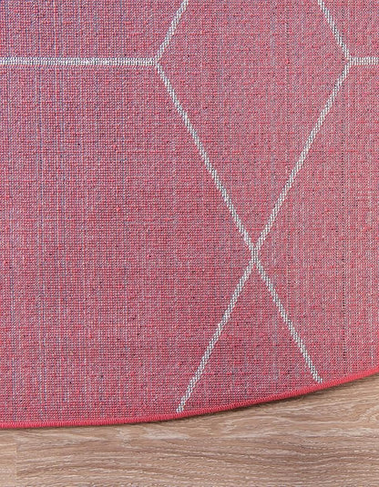 Unique Loom Trellis Frieze Collection Area Rug - Geometric (4' 1" Round, Pink/ Ivory)
