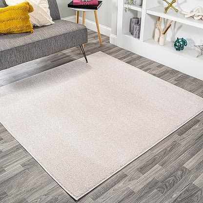 Eyely UES100D-5SQ Supersoft Haze Solid Low-Pile Indoor Area Rug Casual;Contemporary;Solid;Traditional, Bedroom, Kitchen, Living Room, Easy-Cleaning, Non-Shedding, 5' Square, Ivory