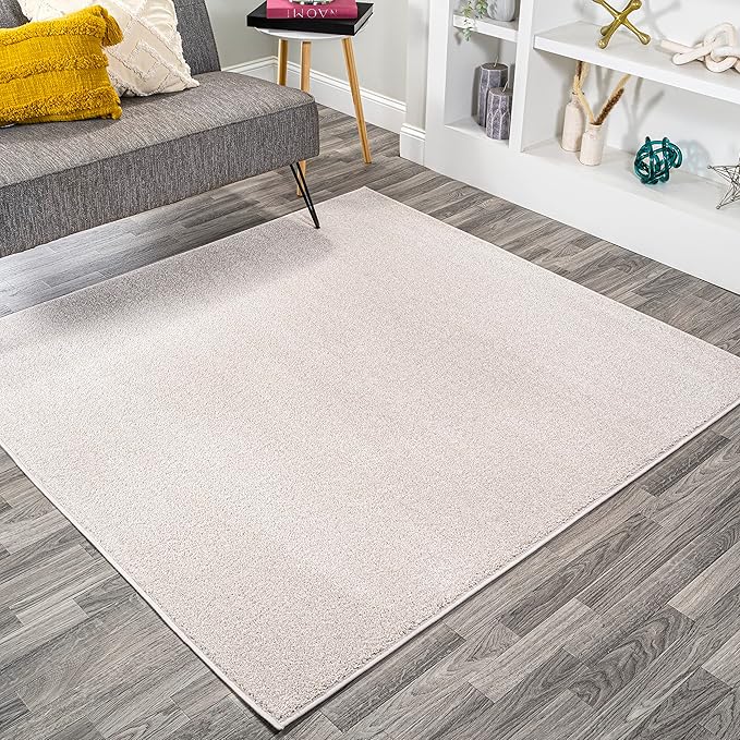 JONATHAN Y Haze Solid Low-Pile Ivory 6x6 Square Indoor Area Rug, Coastal,Bohemian,Minimalist,Classic, Easy-Cleaning for Living Room,Bedroom,Kitchen,Pet Friendly,Non-Shedding (SEU100D-6SQ)