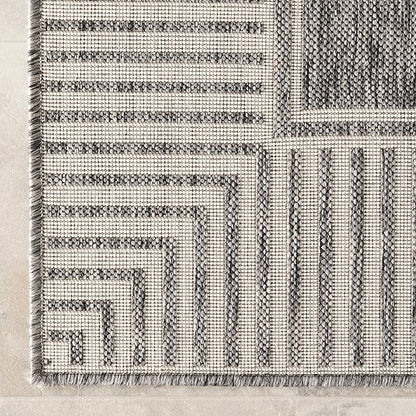 Nuloom Asha Grey/Ivory, 6'7" x 9', Casual, Striped Border, Soft and Cozy, High Traffic, Stain Resistant, Easy Clean, Durable Area Rug for Indoor/Outdoor Patio, Deck, Porch, Garden, Courtyard