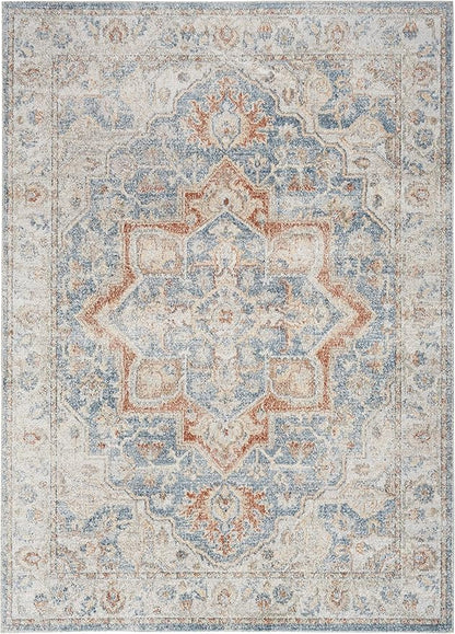 Nourison Home Astra Machine Washable Denim Multicolor 5'3" x 7' Area Rug - Easy Clean, Non Shedding, Bed Room, Living Room, Dining Room, Kitchen (5' x 7')