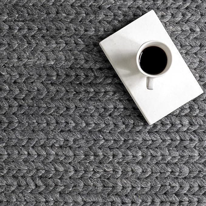 Nuloom Penelope Charcoal, 7'6" x 9'6", Hand-Braided, Wool & Cotton, Soft and Textured, High Traffic, Stain Resistant, Easy Clean, Durable Area Rug for Bedroom, Living Room, Dining, Foyer, Entryway