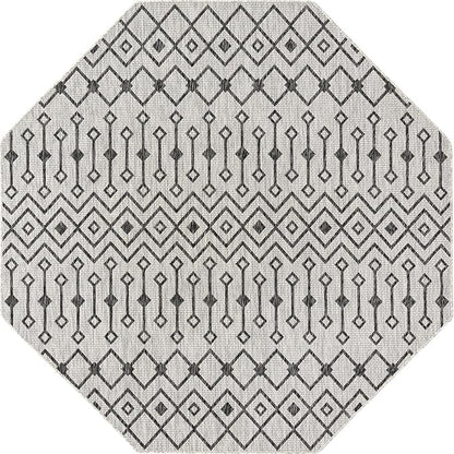 Unique Loom Outdoor Trellis Collection Area Rug - Tribal Trellis (7' 10" Octagon, Gray/ Black)