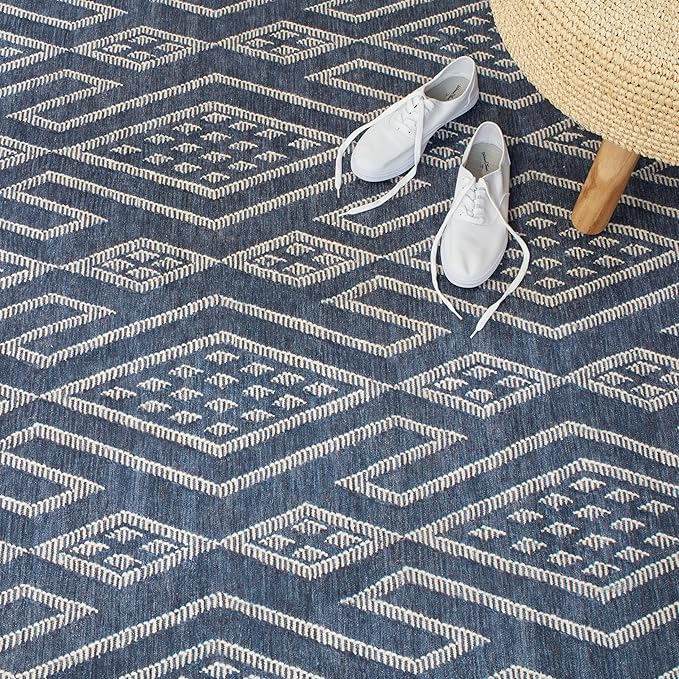 Dash & Albert Guthrie Navy Machine Washable Rug, 7.5 X 9.5 Feet, Blue Geometric Pattern