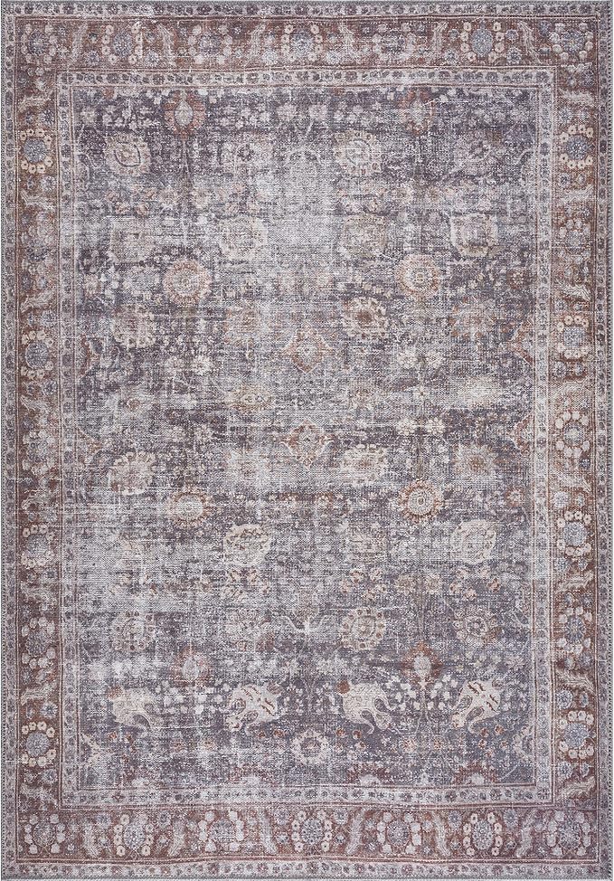 Bloom Rugs Washable 5' x 7' Rug - Brown/Dark Gray Traditional Area Rug for Living Room, Bedroom, Dining Room, and Kitchen - Exact Size: 5' x 7'
