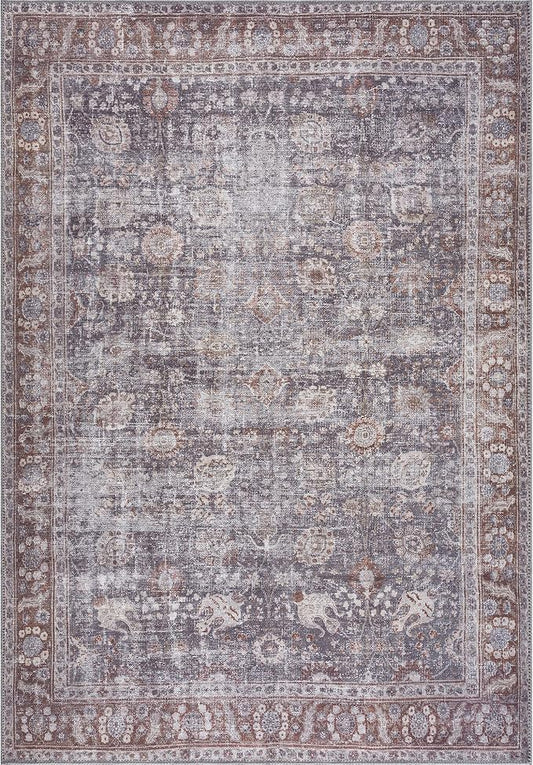 Bloom Rugs Washable 3' x 5' Rug - Brown/Dark Gray Traditional Area Rug for Living Room, Bedroom, Dining Room, and Kitchen - Exact Size: 3' x 5'