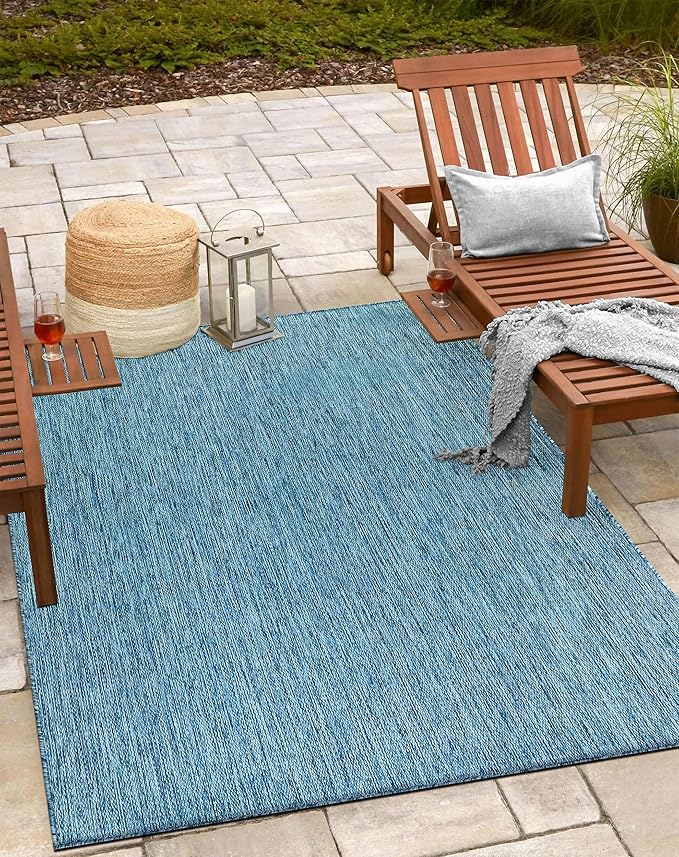 Beverly Rug Indoor Outdoor Rug 9x12, Washable Outside Carpet for Patio, Deck, Porch, Solid Modern Area Rug, Water Resistant, Aqua Blue