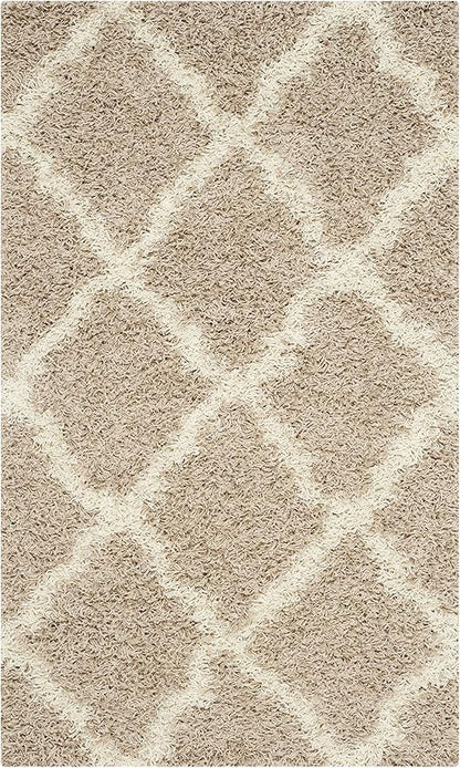 SAFAVIEH Dallas Shag Collection Accent Rug - 3' x 5', Beige & Ivory, Trellis Design, Non-Shedding & Easy Care, 1.5-inch Thick Ideal for High Traffic Areas in Entryway, Living Room, Bedroom (SGD257D)