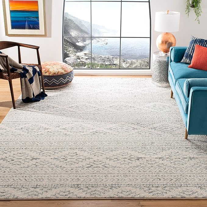 SAFAVIEH Tulum Collection Area Rug - 8' Square, Ivory & Grey, Moroccan Boho Tribal Design, Non-Shedding & Easy to Clean, Ideal for Living Room, Bedroom, Dining Space (TUL272A)