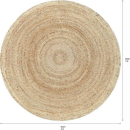 Hausattire Hand Woven Jute Braided Rug, 6’ Round – Natural, Reversible Boho Entry Area Rugs for Kitchen, Living Room I Farmhouse Decorative Floor Rug, 6 Feet Round
