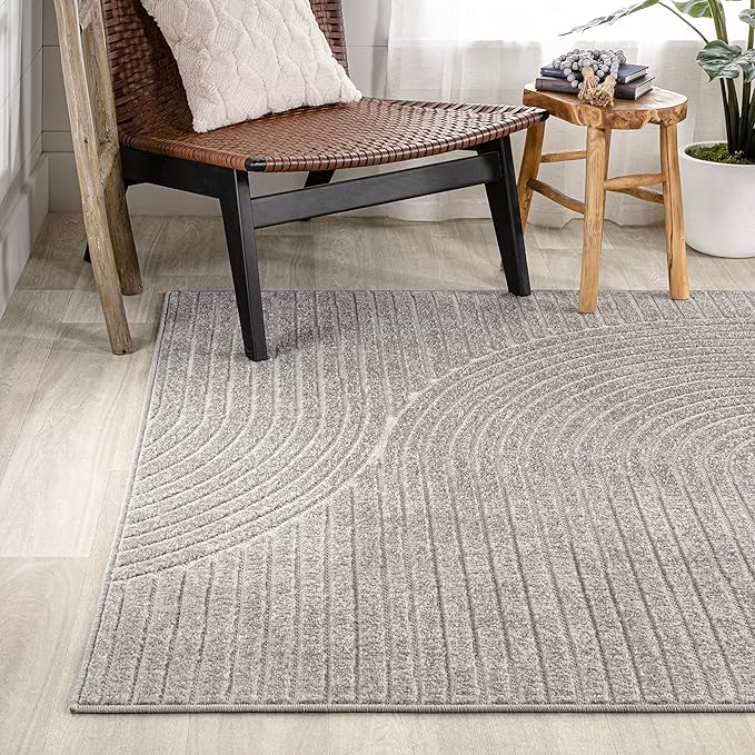 JONATHAN Y Hallie High-Low Curve Gray/Ivory Indoor/Outdoor Area Rug, 9x12, Minimalist, Pet Friendly, Non-Shedding, Stain Resistant, Hose-Washable for Backyard, Patio, Porch (SCN100A-9)