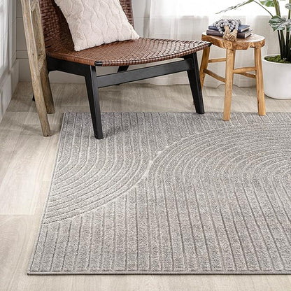 JONATHAN Y Hallie High-Low Curve Gray/Ivory Indoor/Outdoor Area Rug, 9x12, Minimalist, Pet Friendly, Non-Shedding, Stain Resistant, Hose-Washable for Backyard, Patio, Porch (SCN100A-9)