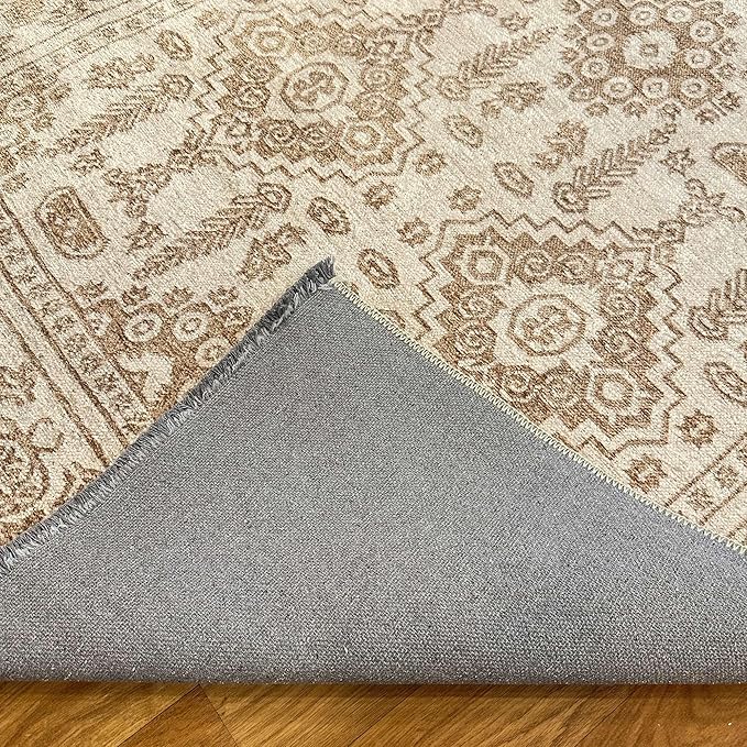 Alfa Rich 7x10 Beige Off White Washable Area Rugs for Living Room Bedroom Kitchen Dining Cotton Rug