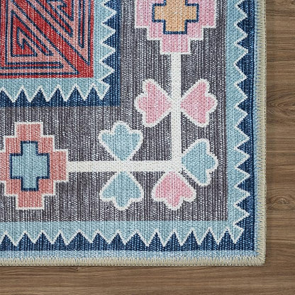 Fame Living Washable Area Rug. Modern Farmhouse. Vintage. Turkish. Bohemian. Distressed. Oriental. Traditional. Rugs for Living Room. Dining. Bedroom. Office. Entryway. Foyer. (856BlM, 5'9" x 8'9")