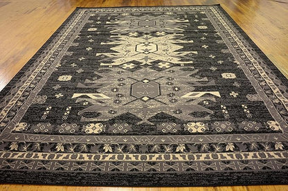 Unique Loom Taftan Collection Border Geometric Tribal Inspired Design Area Rug (9' 10 x 13' 0 Rectangular, Black/ Gray)