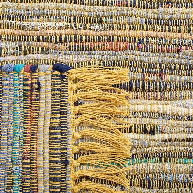 SAFAVIEH Rag Rug Collection X-Large Area Rug - 11' x 15', Yellow & Multi, Handmade Boho Stripe Cotton, Ideal for High Traffic Areas in Living Room, Bedroom (RAR121H)
