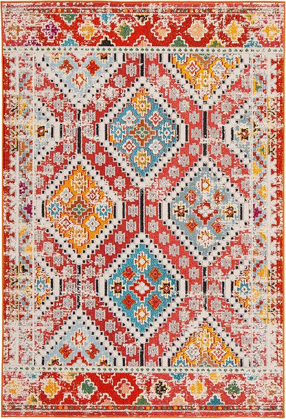 SAFAVIEH Madison Collection Accent Rug - 3' x 5', Rust & Pink, Boho Diamond Distressed Design, Non-Shedding & Easy Care, Ideal for High Traffic Areas in Entryway, Living Room, Bedroom (MAD418Q)
