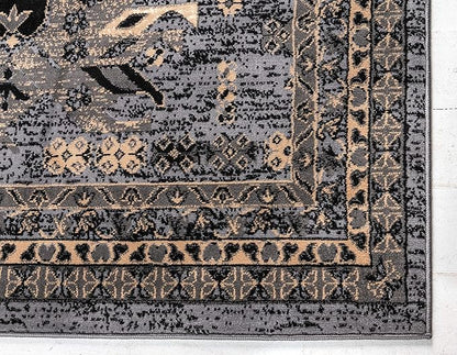 Unique Loom Taftan Collection Border Geometric Tribal Inspired Design Area Rug (6' 0 x 9' 0 Rectangular, Gray/ Black)