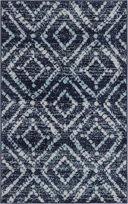 SAFAVIEH Adirondack Collection Accent Rug - 3' x 5', Navy & Ivory, Modern Diamond Distressed Design, Non-Shedding & Easy Care, Ideal for High Traffic Areas in Entryway, Living Room, Bedroom (ADR131N)