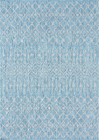 Unique Loom Outdoor Trellis Collection Area Rug - Tribal Trellis (8' x 8' Rectangle, Aqua/ Ivory)