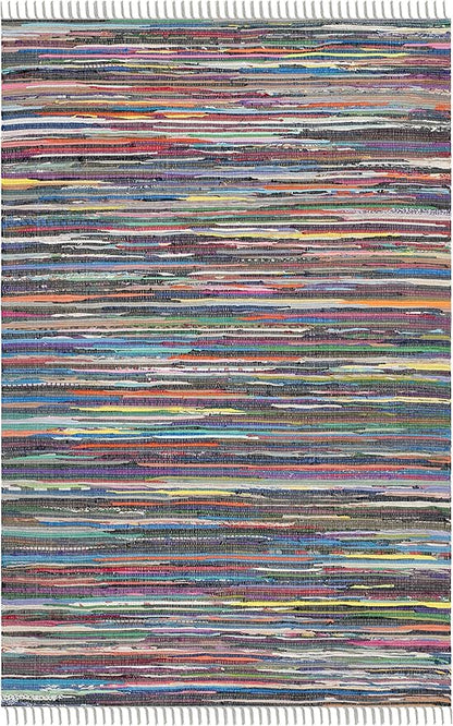 SAFAVIEH Rag Rug Collection Area Rug - 5' x 8', Grey & Multi, Handmade Boho Stripe Cotton, Ideal for High Traffic Areas in Living Room, Bedroom (RAR121M)