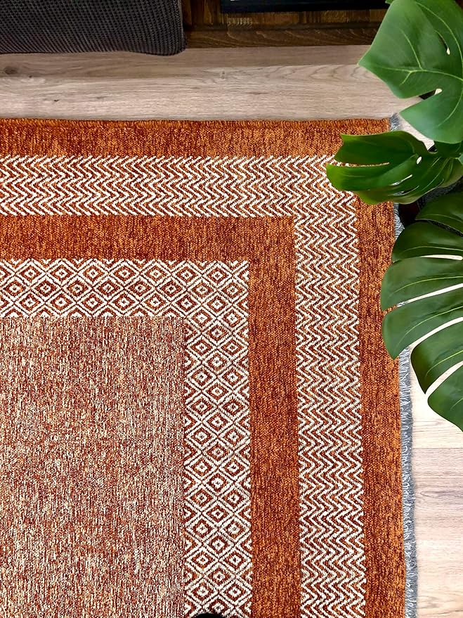 Alfa Rich 3x5 Burnt Orange Washable Area Rugs for Living Room Bedroom Kitchen Cotton Decor Runner