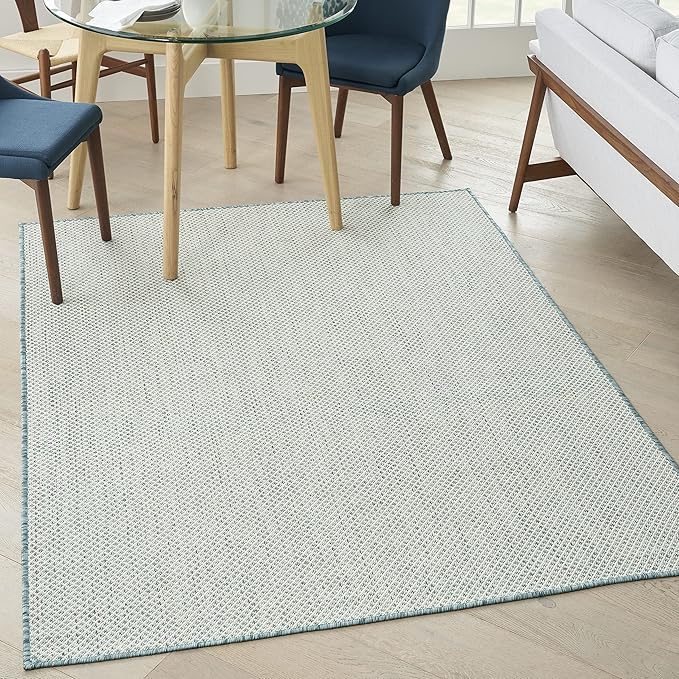 Nourison Home Courtyard Ivory Aqua 4' x 6' Area Rug - Easy Clean, Non Shedding, Bed Room, Living Room, Dining Room, Kitchen (4' x 6')