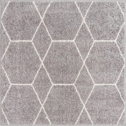 Unique Loom Trellis Frieze Collection Area Rug - Geometric (3' Square, Light Gray/ Ivory)